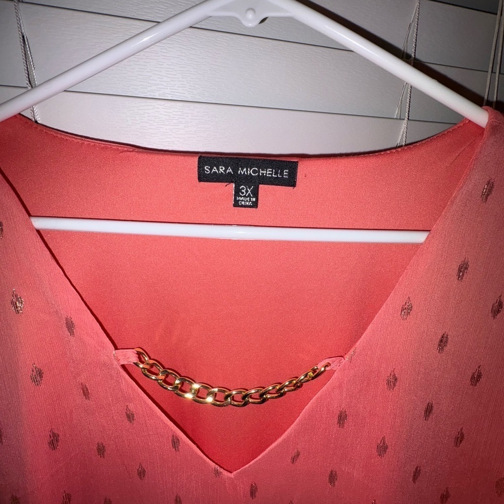 Sara Michelle NWOT SIZE 3X Orange Bubble Hem Blouse with Gold Details - Picture 2 of 8